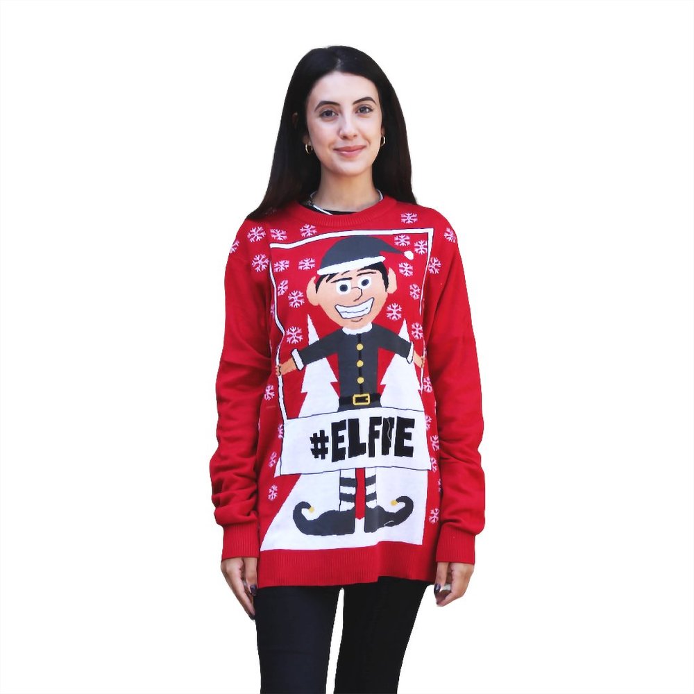 Women’s #Elfie Hashtag Ugly Christmas Sweater